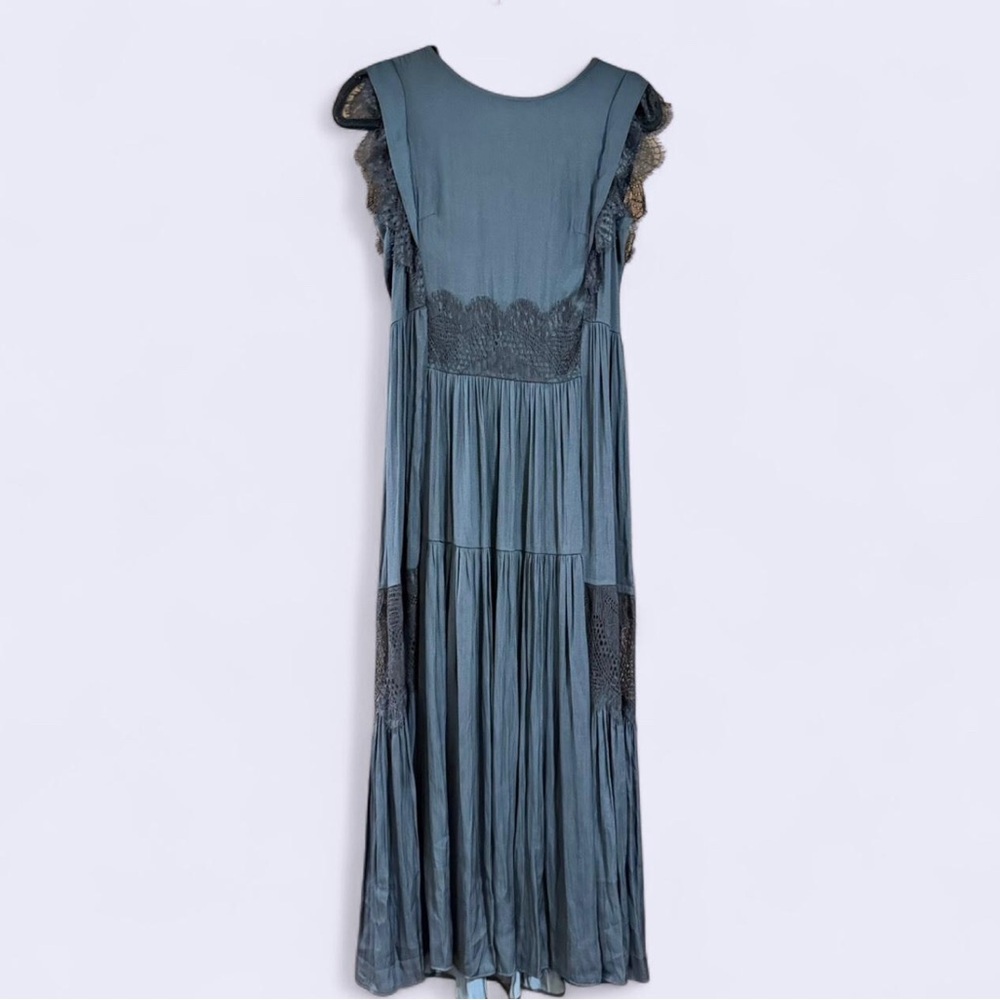 Elegant Blue Lace Trim Dress